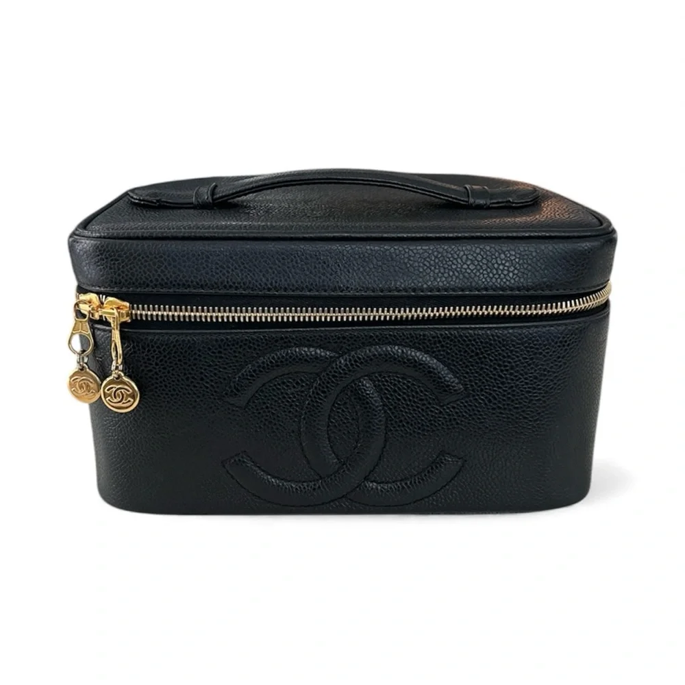 CHANEL Rare 1997 Mirrored Vanity Cosmetic Case / Make Up Bag / Caviar Leather - Picture 4 of 16